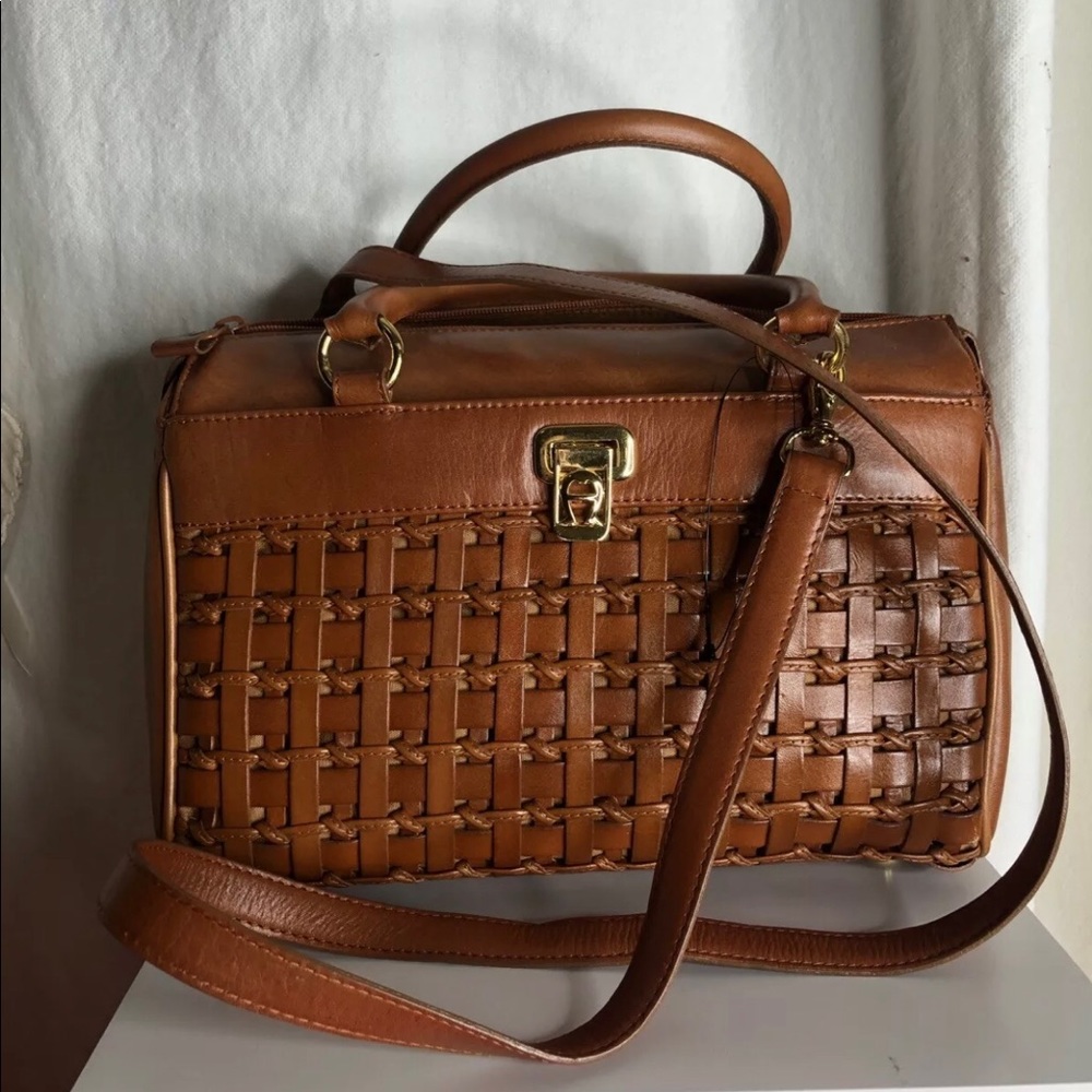 Eitenne Aigner Woven Leather Tote in Reddish Brown New With Defects